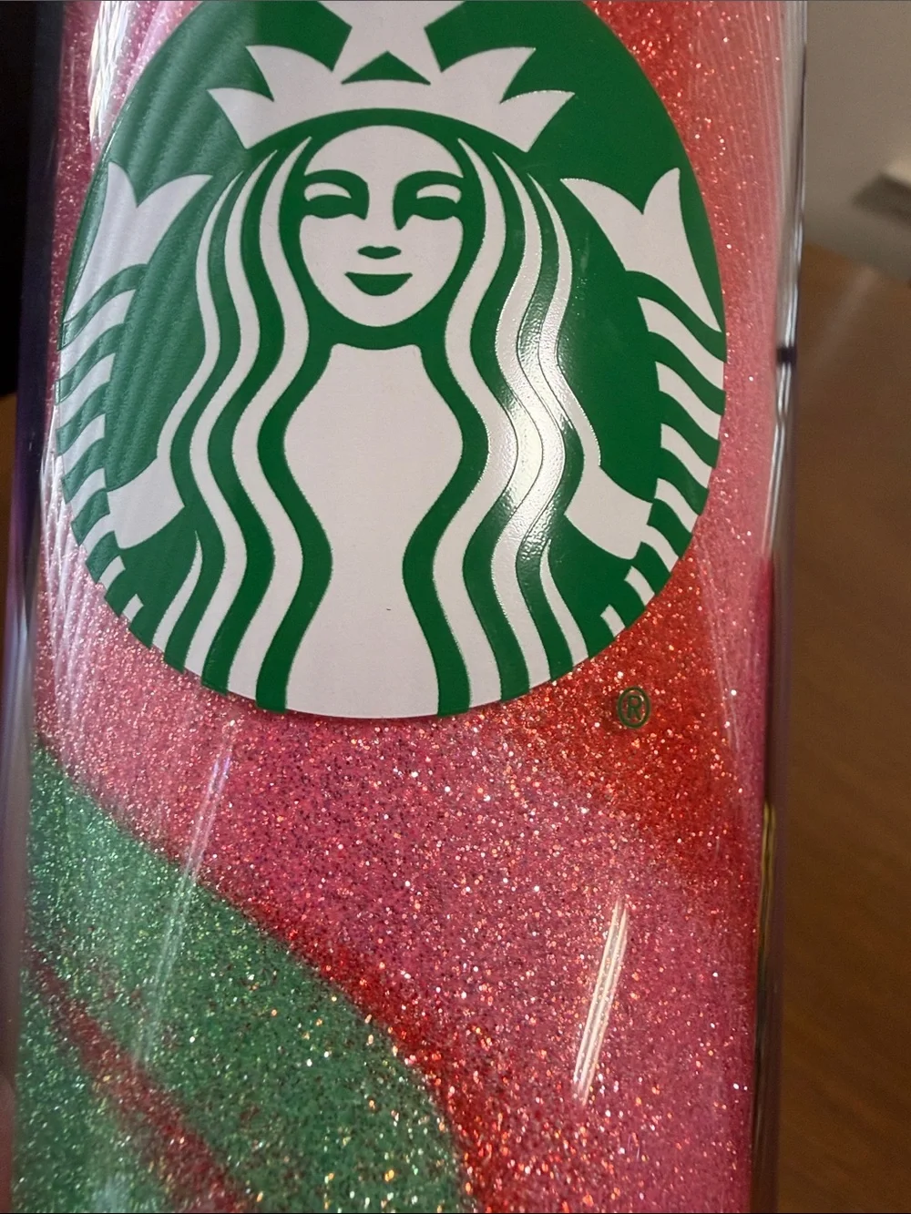 Starbucks Pink & Green Swirl Glitter Tumbler